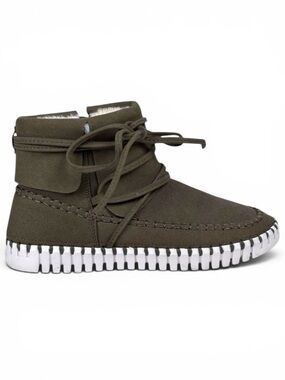 ILSE JACOBSEN DEEP OLIVE FAUX SHEARLING SUEDE LACE UP ANKLE BOOTS